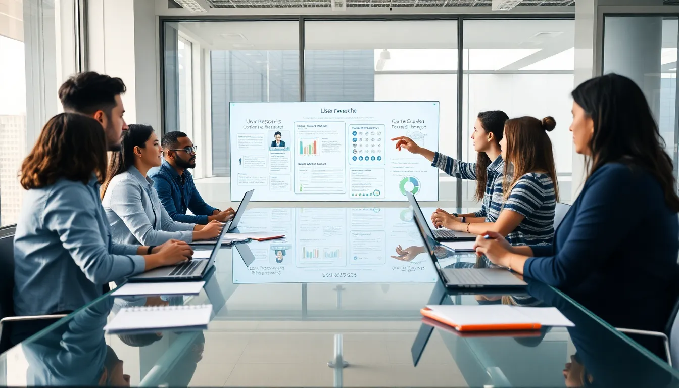 design team conducting user research in a modern office.