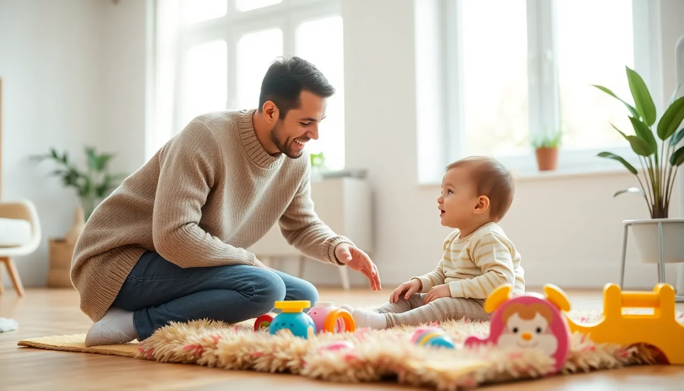 Parent and child in a warm, nurturing living room engaging in conversation.